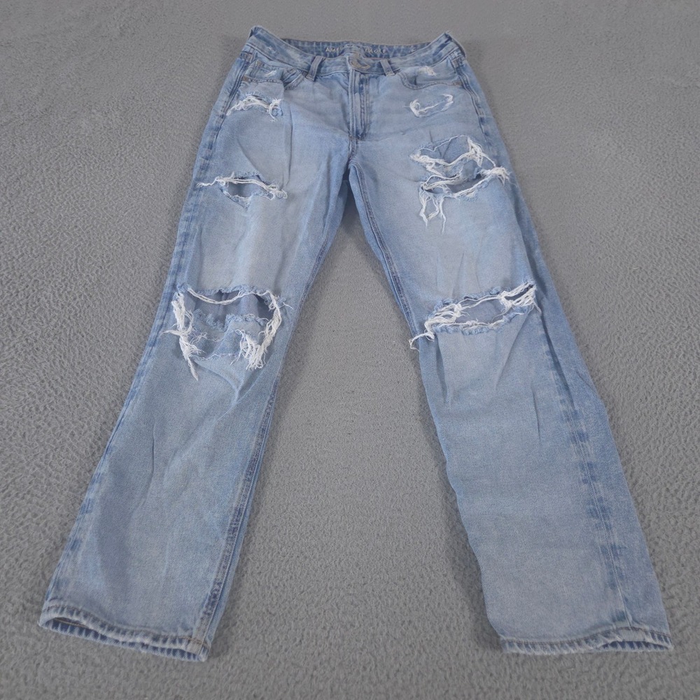 American Eagle Jeans Womens 6 Blue Mom‎ Straight Distressed Ripped Denim Pants
